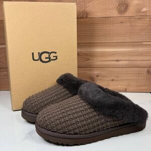 UGG Coquette Chunky Knit Brown Slippers Sheepskin Lined 1158266 Womens 8
